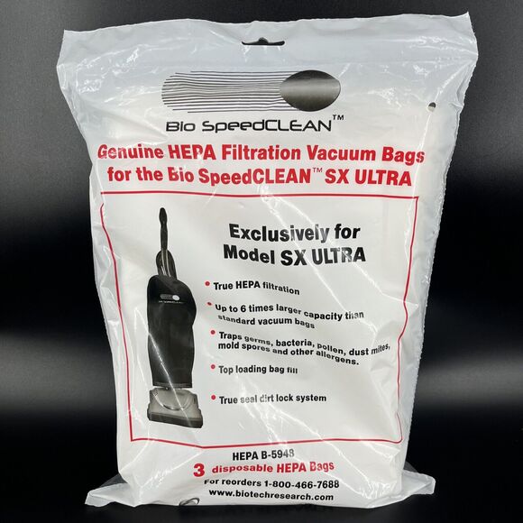 3 Pack Genuine Bio SpeedCLEAN Model SX ULTRA HEPA Filtration Vacuum Bags B-5948 - Picture 1 of 4